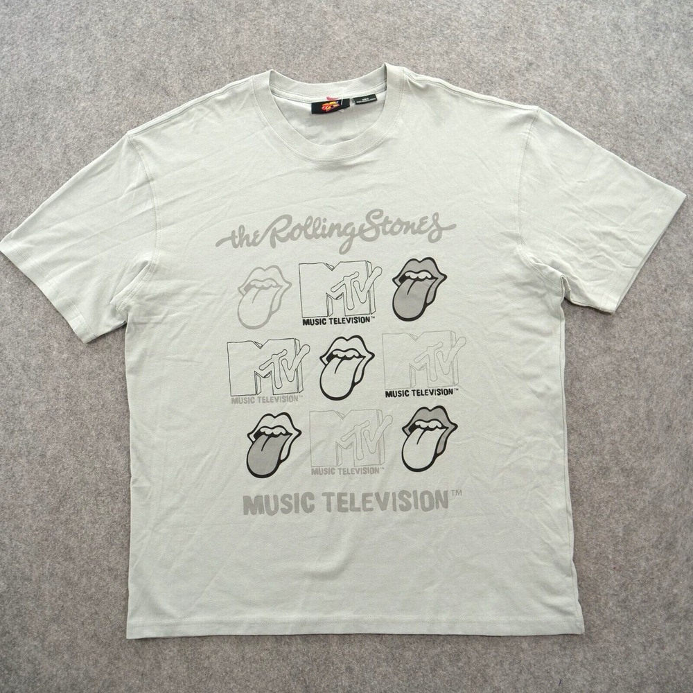Rolling Stones x MTV Shirt Mens Medium Gray Graphic Print Band Rock 80s 90s 70s